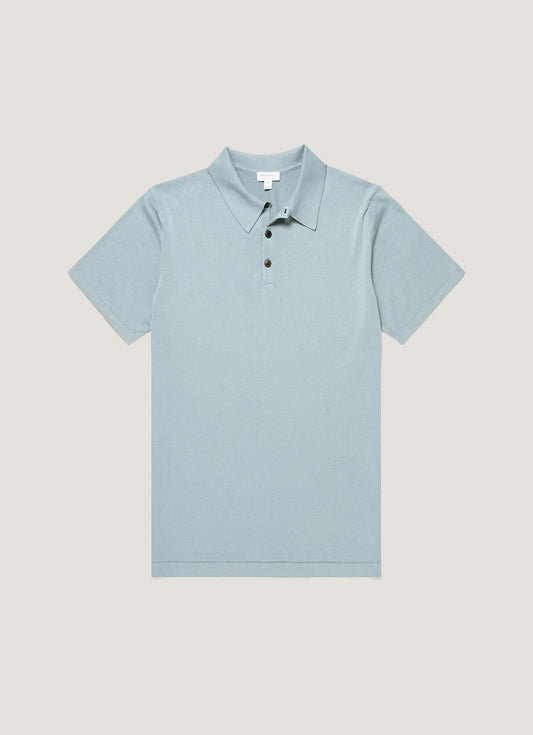 Mens Sea Island Cotton Knit Polo Shirt In Stone Blue Mpol8090 Buwt