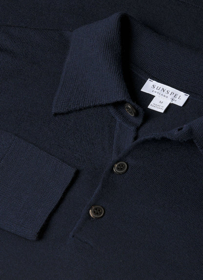 Men's Extra-Fine Merino Knitted Polo Shirt in Navy