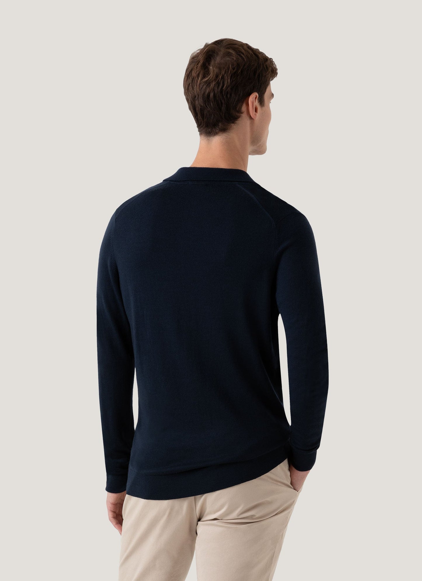 Mens Fine Merino Wool Polo Shirt In Light Navy