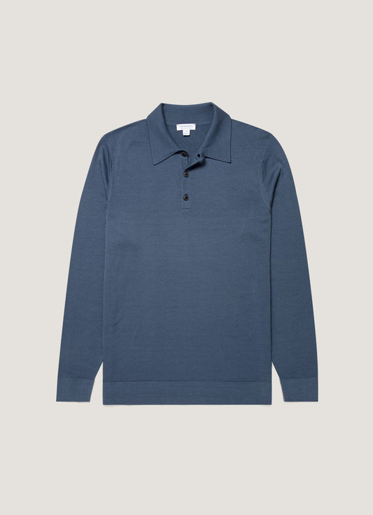 Mens Extra Fine Merino Polo Shirt In Slate Blue Mpol8092 Buua