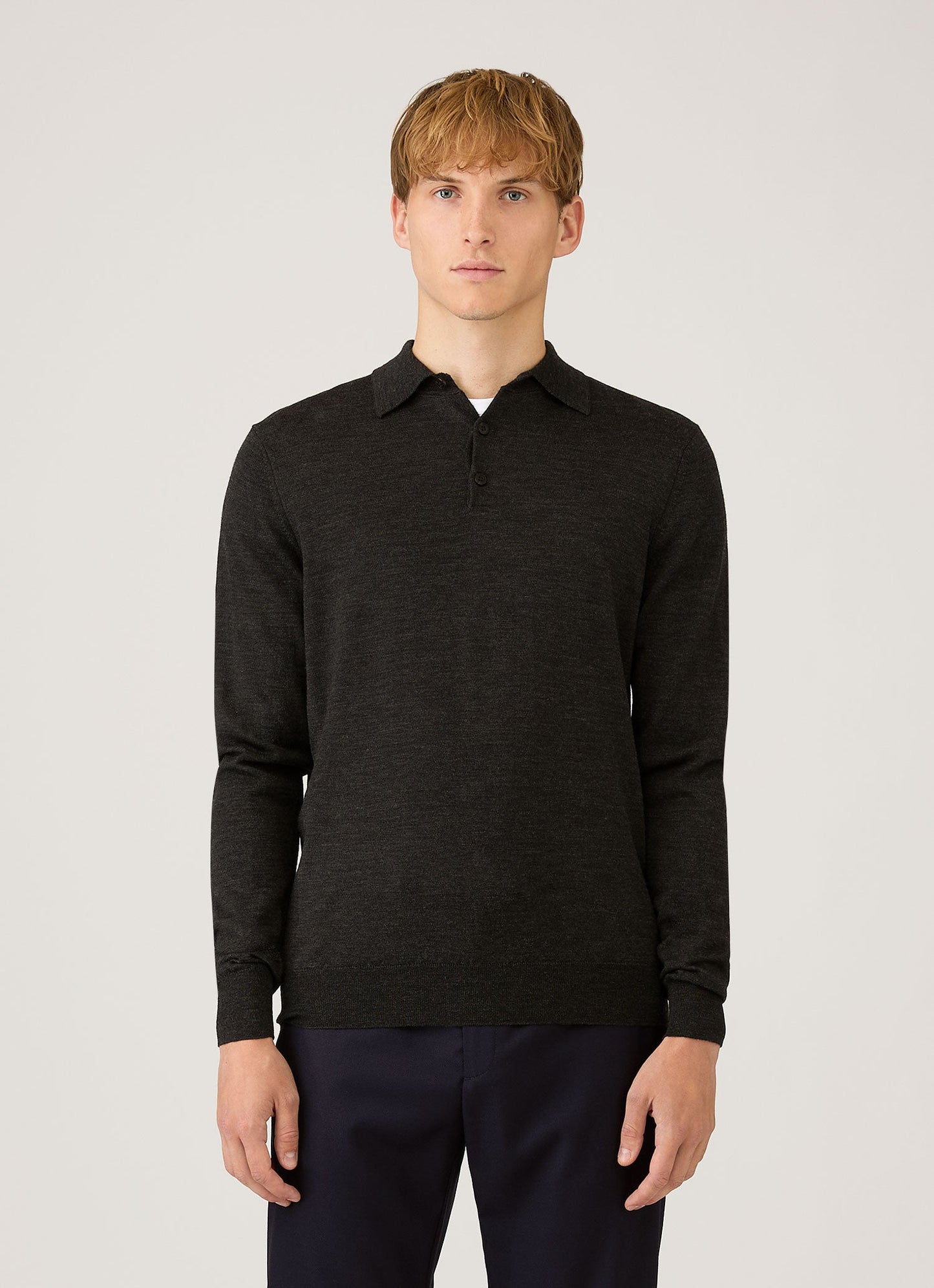 Ls Polo Shirt In Charcoal Melange