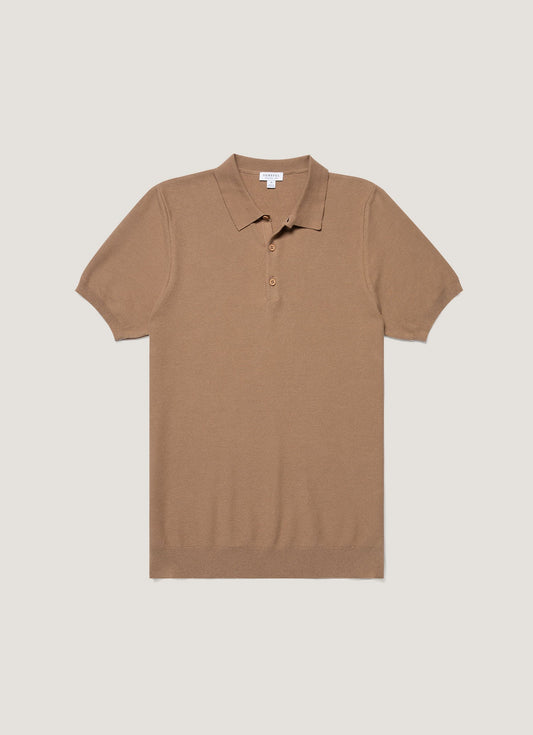 Men's Cotton Knit Polo Shirt in Dune