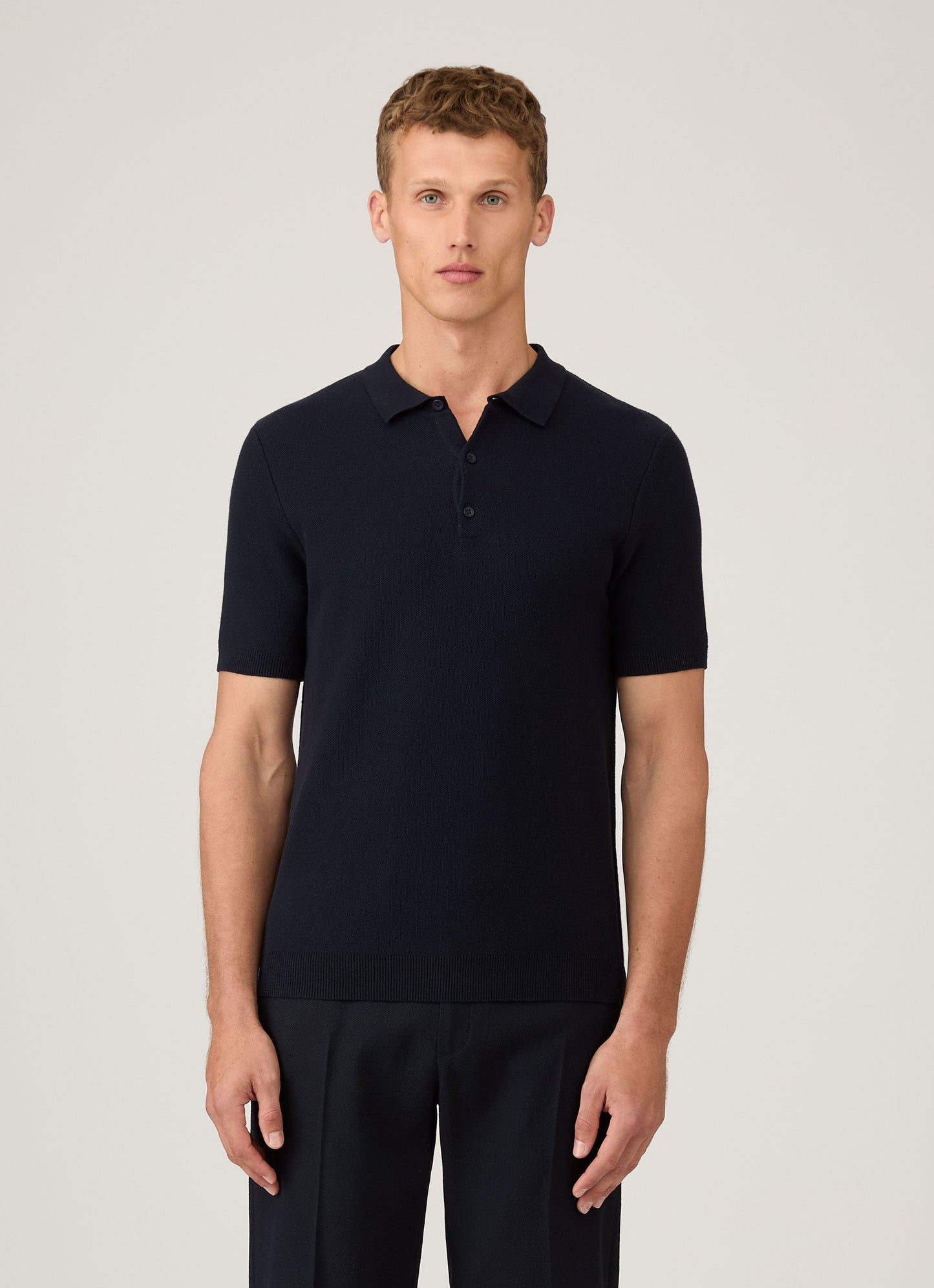 Mens Cotton Fine Texture Knitted Polo Shirt In Navy