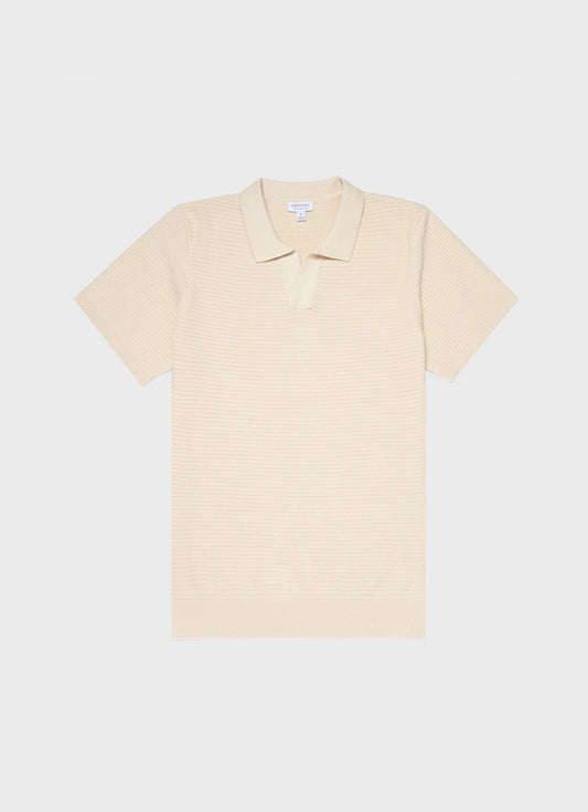 Mens Open Textured Polo Shirt In Ecru Mpol8193 Whcr