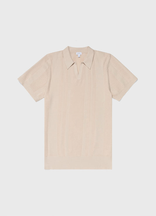 Mens Stripe Knit Polo Shirt In Beige Mpol8205 Whbe