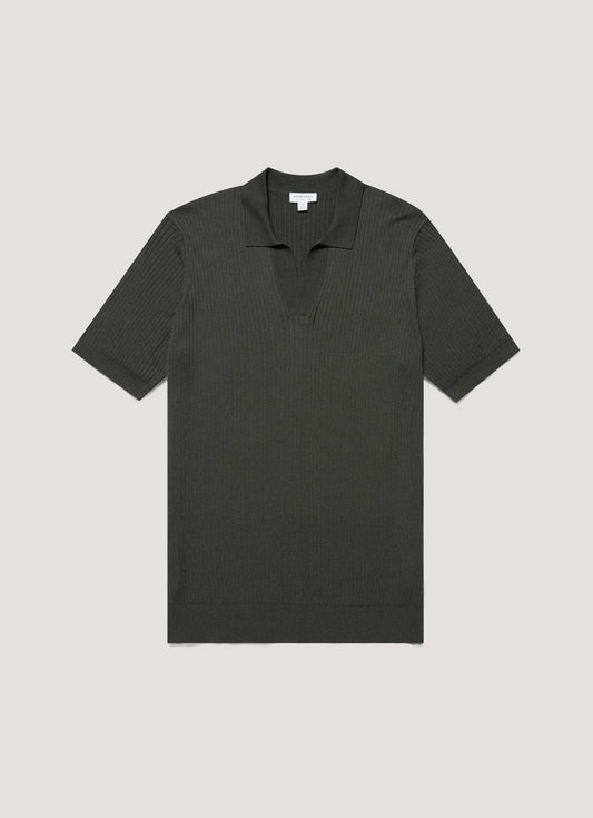 Mens Fine Rib Silk Cotton Polo Shirt In Dusk Green Mpol8241 Gnij