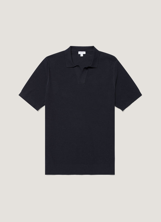Mens Compact Mesh Knit Polo Shirt In Navy Mpol8280 Buaa