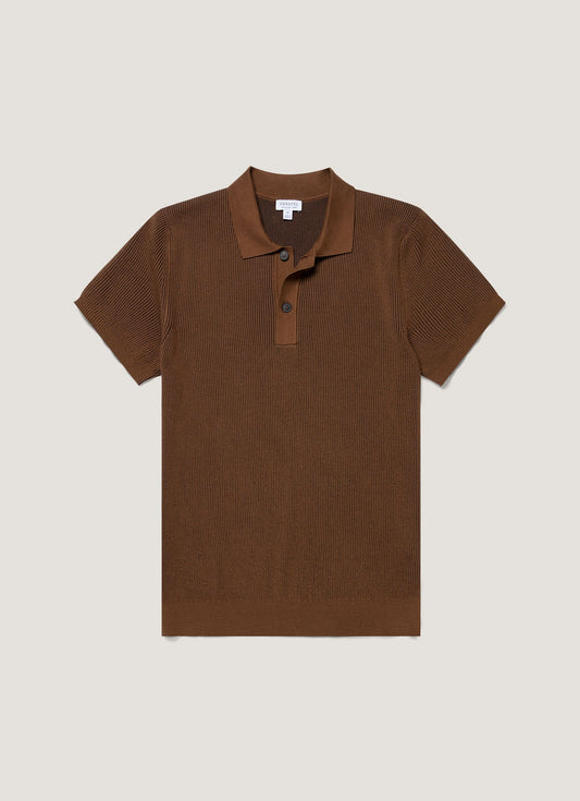 Mens Two Colour Rib Polo Shirt In Bronze Mpol8317 Brgu