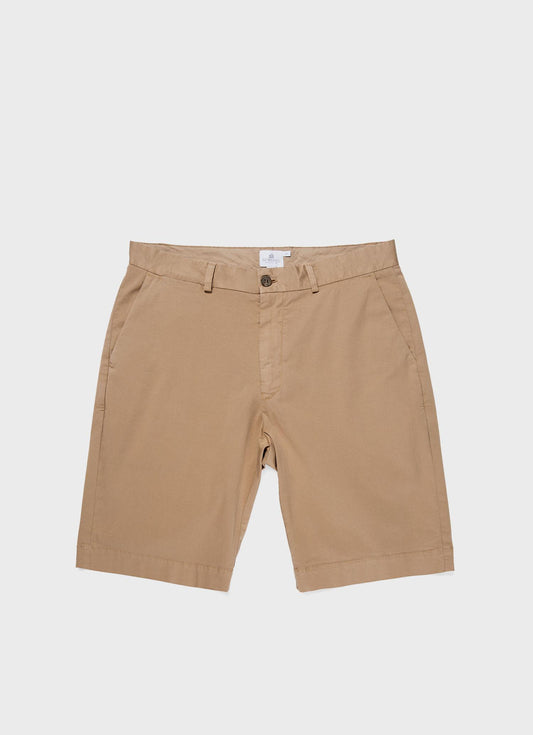 Mens Stretch Cotton Twill Chino Shorts In Stone