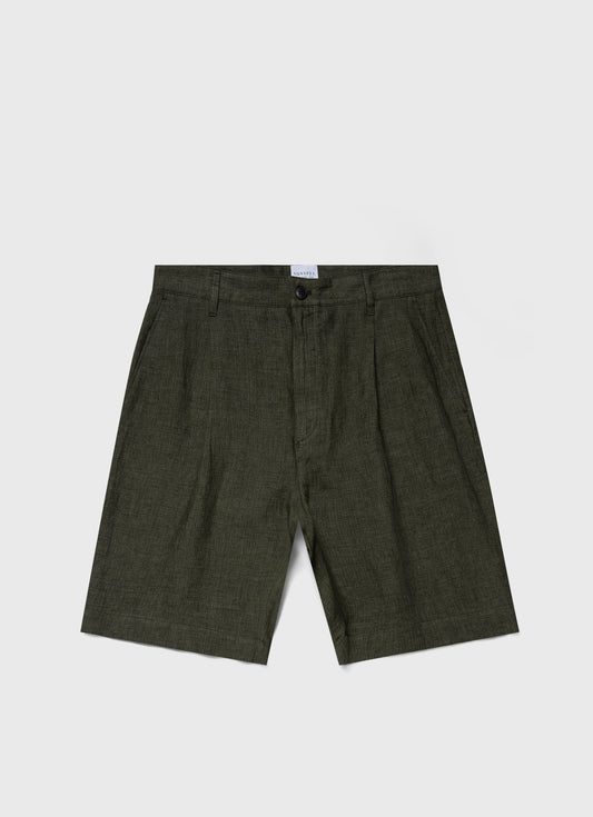 Mens Pleated Linen Short In Hunter Green Mshr3510 Gngc