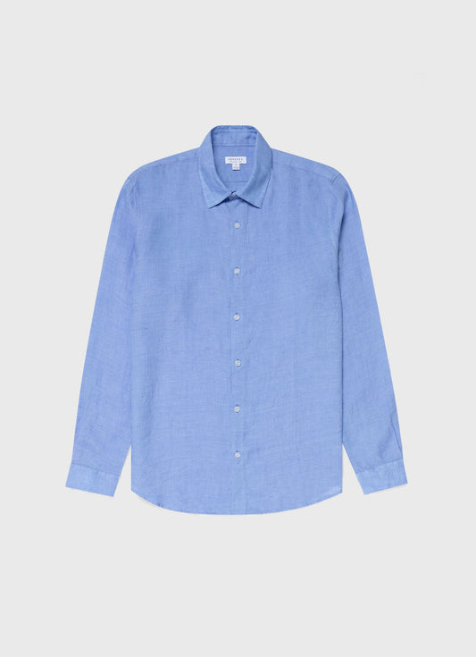 Mens Linen Long Sleeve Shirt In Cool Blue Msht2061 Busw