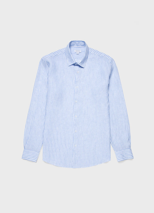 Mens Linen Shirt In Mid Blue White Msht2061 Stmr