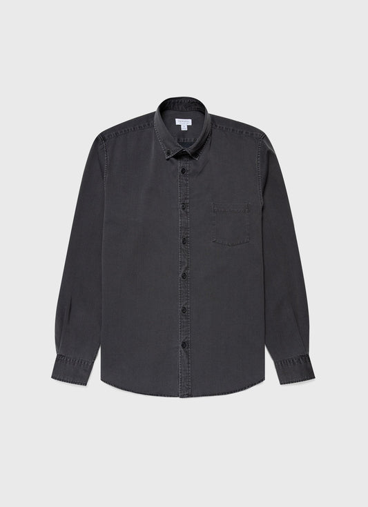 Mens Button Down Denim Shirt In Black Denim Wash Msht2062B Bkbh
