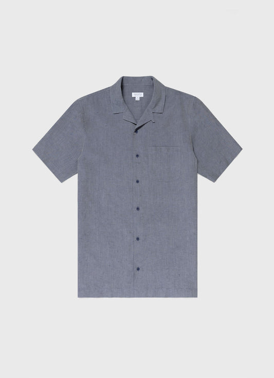 Mens Cotton Linen Shirt In Light Navy Melange Msht2066 Butd