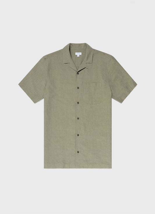 Mens Cotton Linen Shirt In Hunter Green Melange Msht2066 Gngi