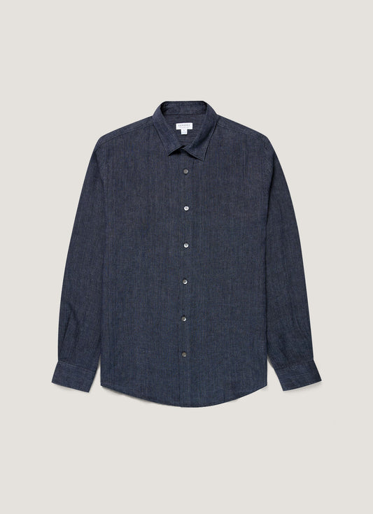 Mens Linen Shirt In Navy Melange Msht2106 Buag