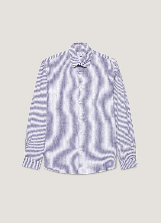 Mens Linen Shirt In White Navy Msht2106 Stoa
