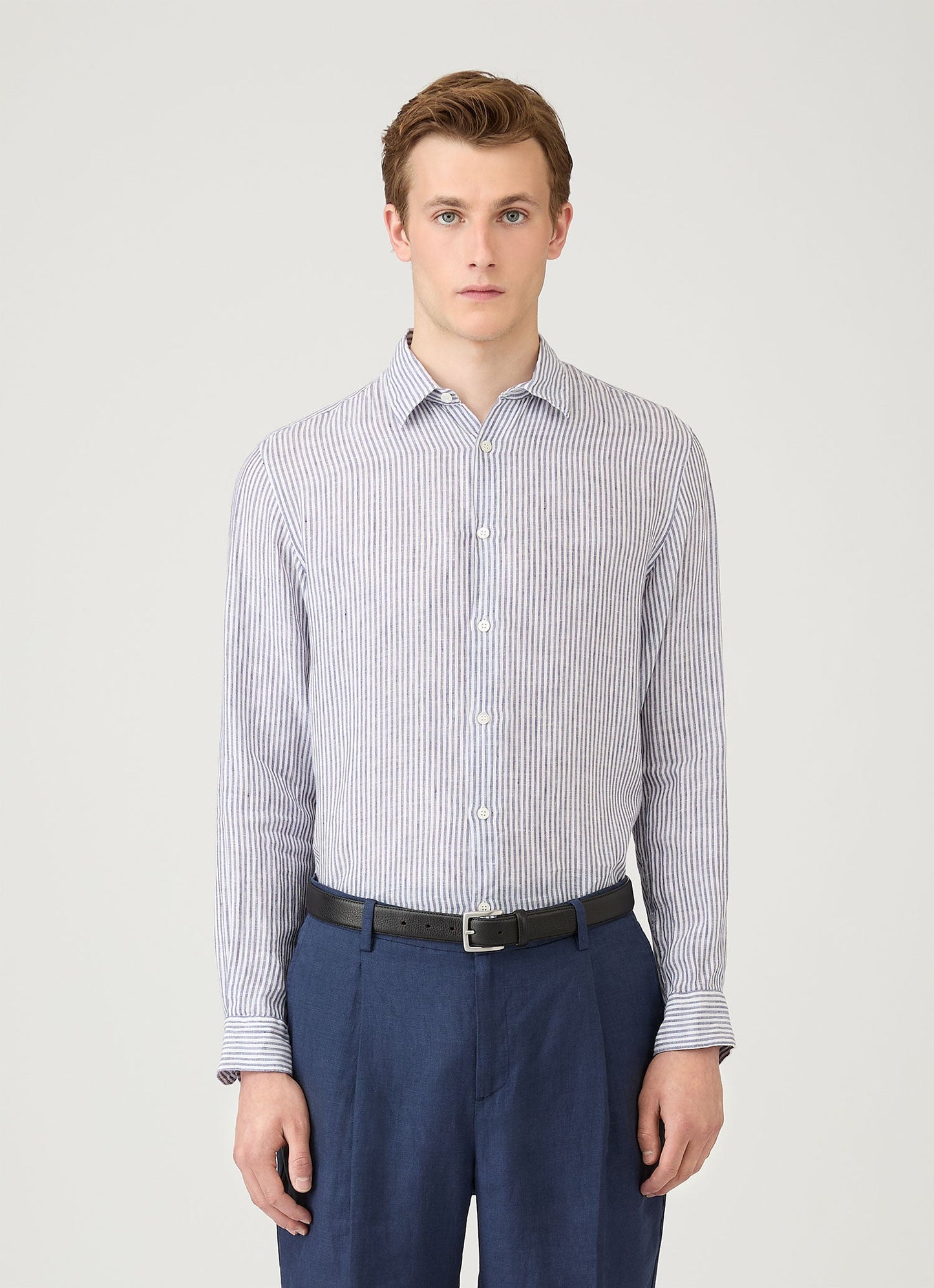 Mens Linen Shirt In White Navy Msht2106 Stoa