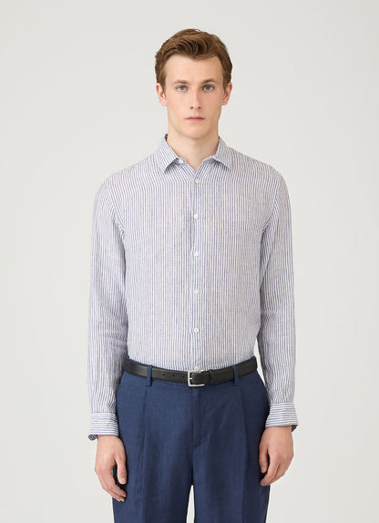 Mens Linen Shirt In White Navy Msht2106 Stoa