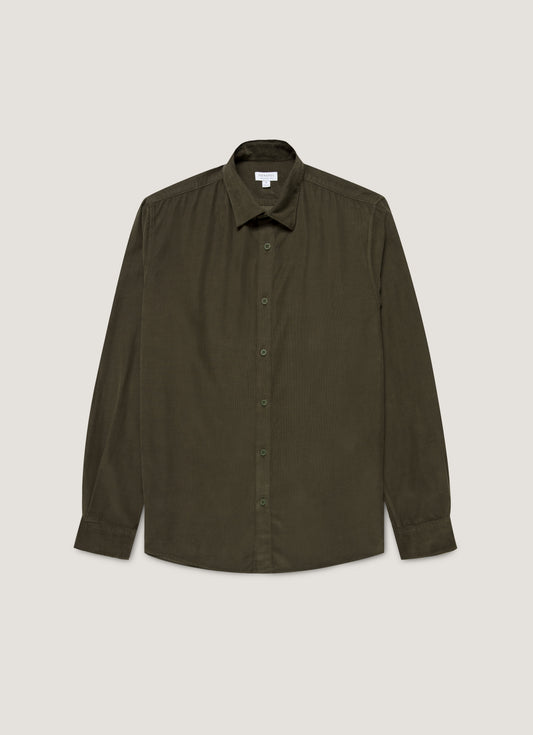 Mens Fine Cord Shirt In Dark Green Msht2130 Gnin