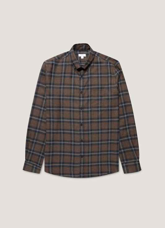 Mens Button Down Flannel Shirt In Bark Check Msht2131C Brgg