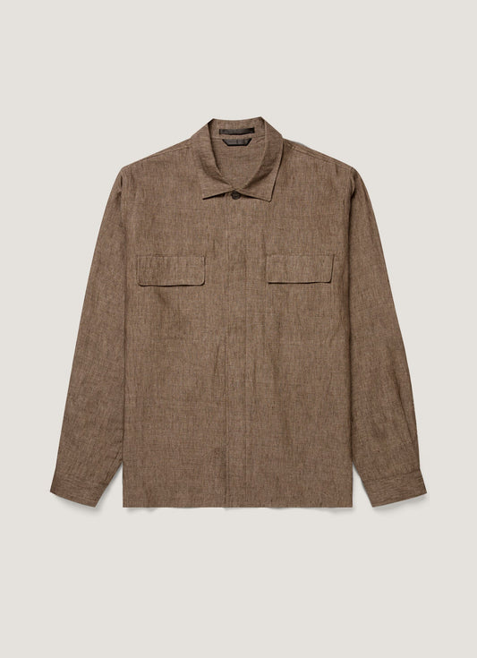 Mens Linen Overshirt In Dark Walnut Msht2152 Brgw