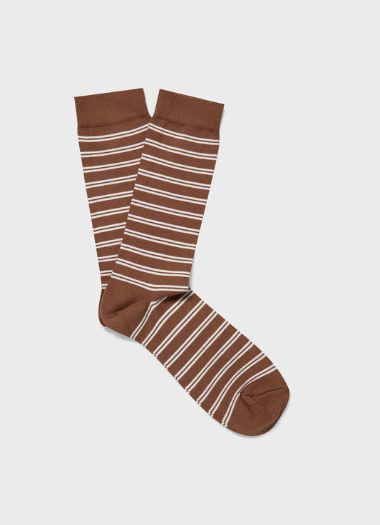 Mens Cotton Socks In Dark Sand Ecru Tramline Stripe Msoc9446 Stmh