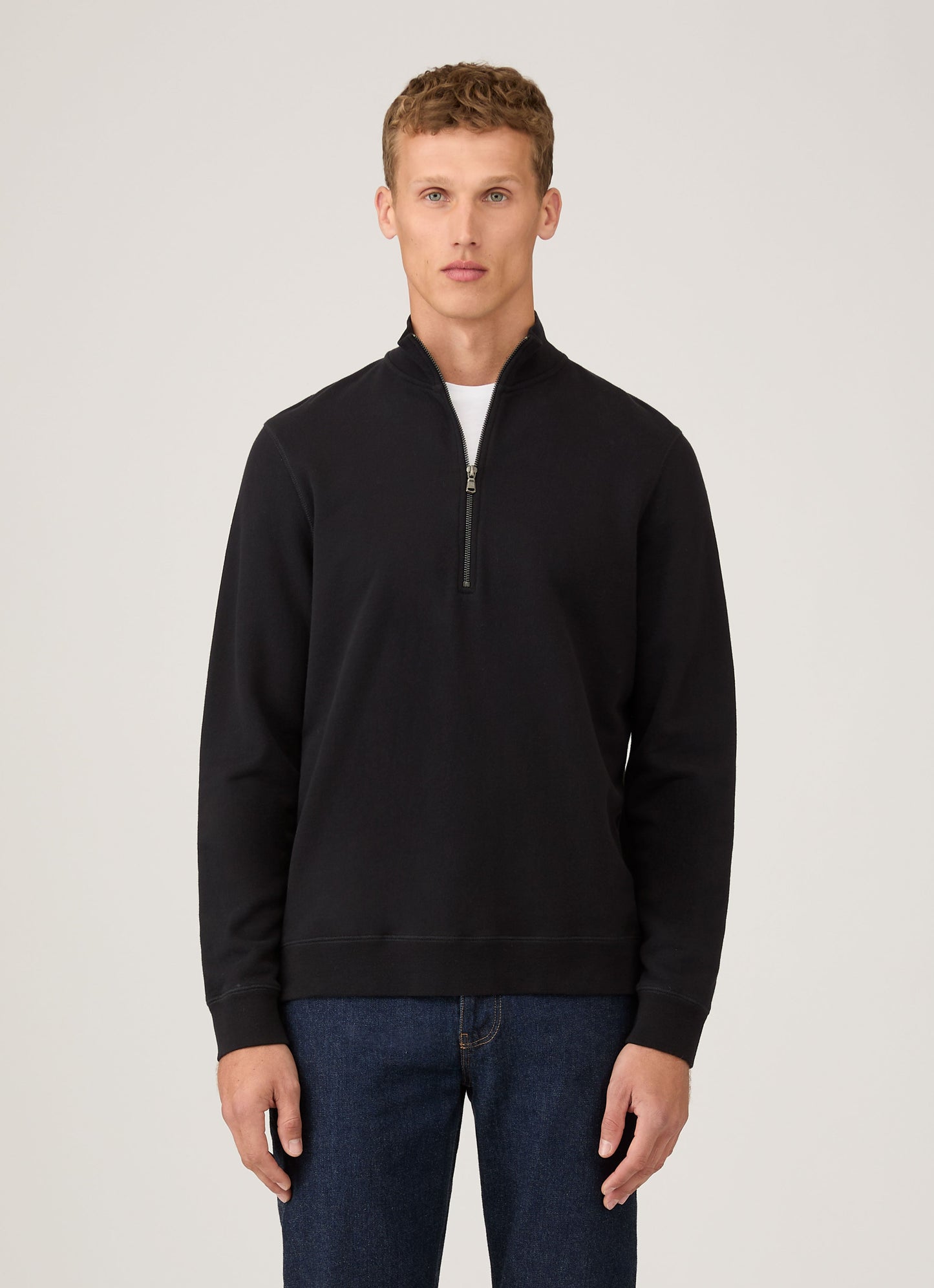 Mens Half Zip Loopback Sweatshirt In Black