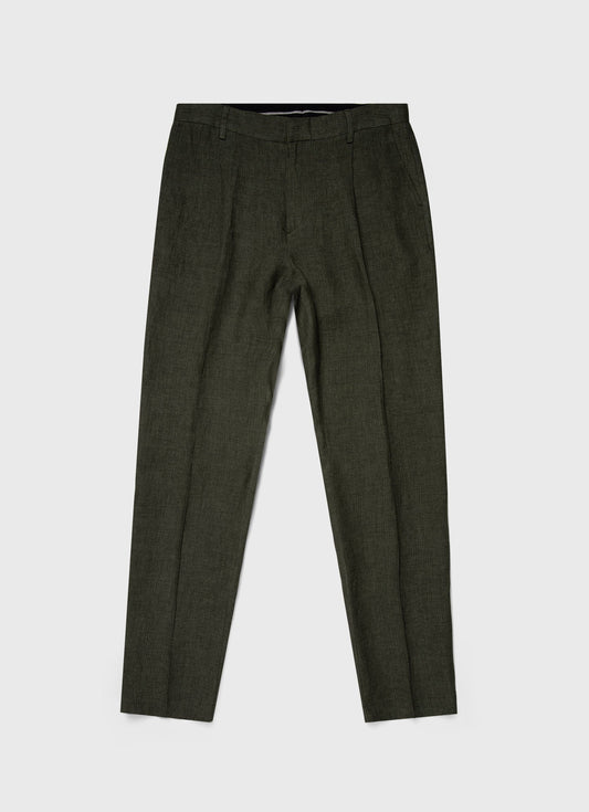 Mens Pleated Linen Trouser In Hunter Green Mtrs3049 Gngc