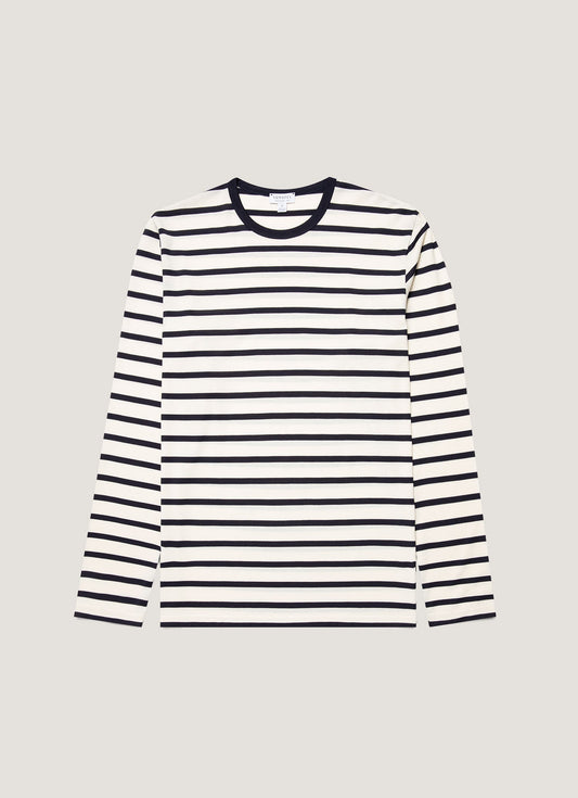 Mens Long Sleeve Classic Tshirt In Ecru Navy Breton Stripe Mtsh0003Brs Stea