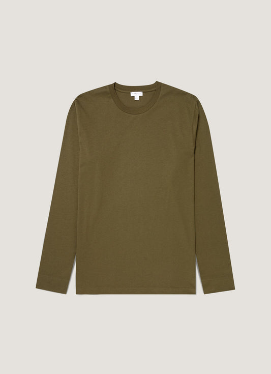 Mens Long Sleeve Riviera Midweight Tshirt In Deep Olive Mtsh0136R Gniz