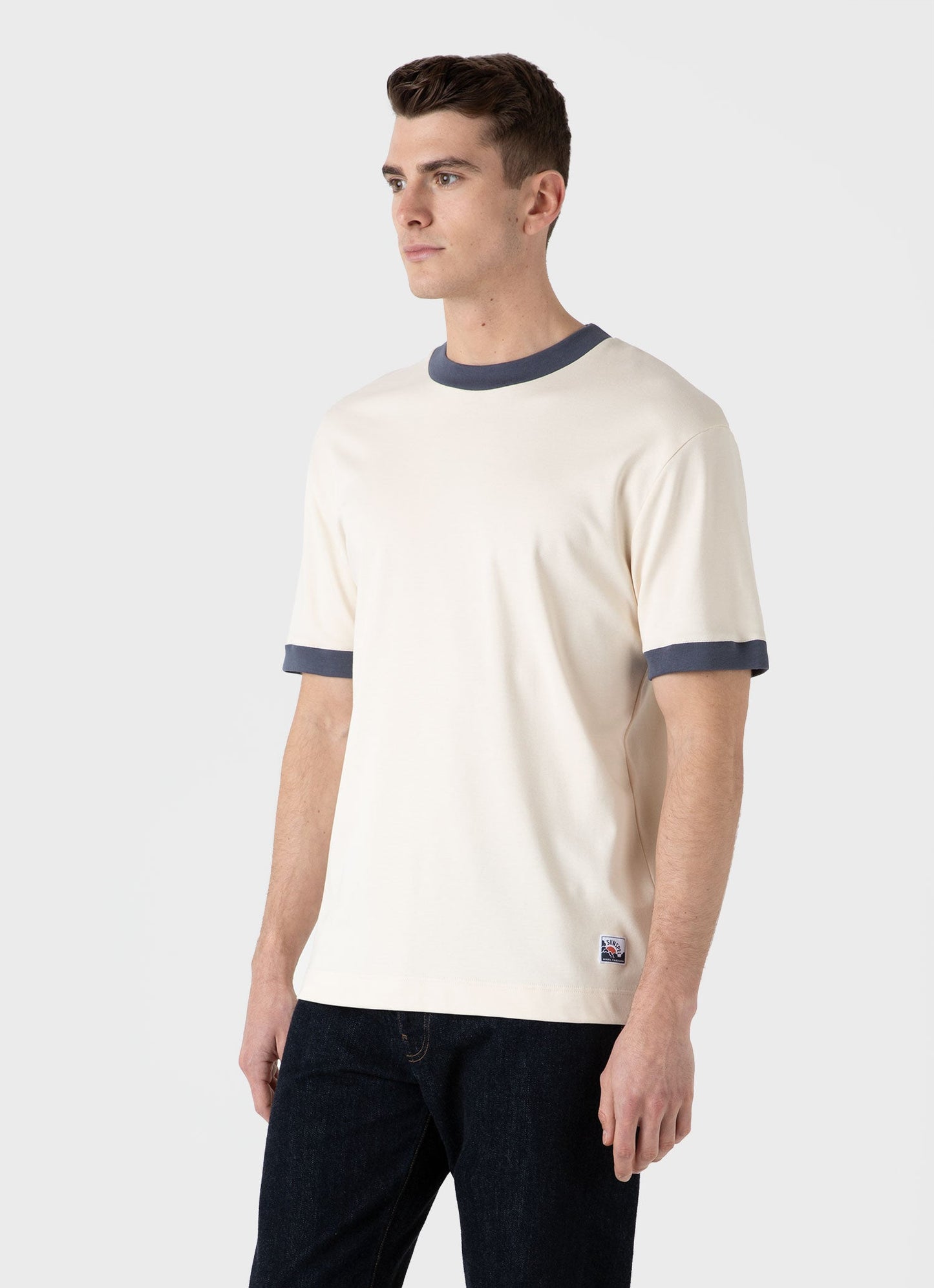 Mens Nigel Cabourn Carbon Brushed Tshirt In Undyed Ncmtsh0184 Nuab