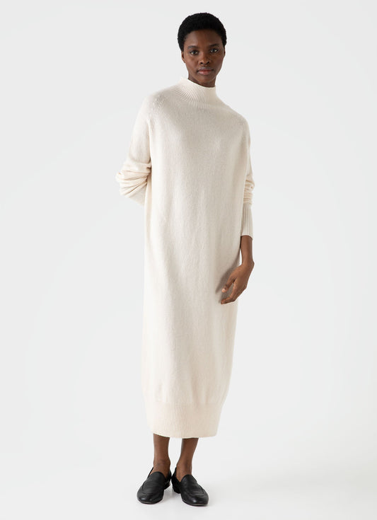 Womens Lambswool Funnel Neck Dress In Ecru Wdre6078 Whcr