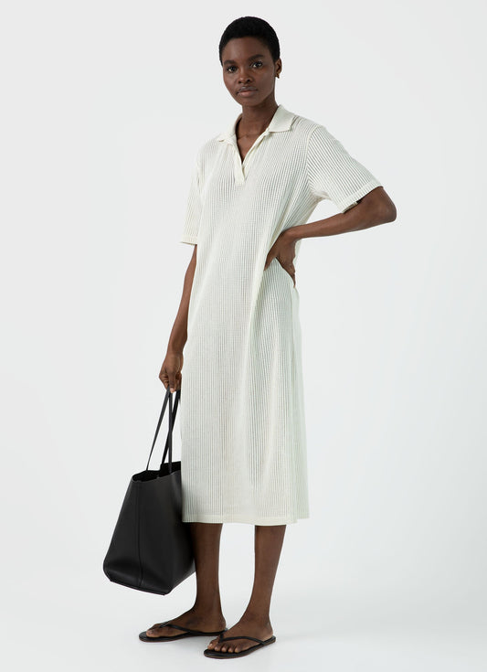 Womens Lace Mesh Polo Dress In Ecru Wdre6084 Whcr