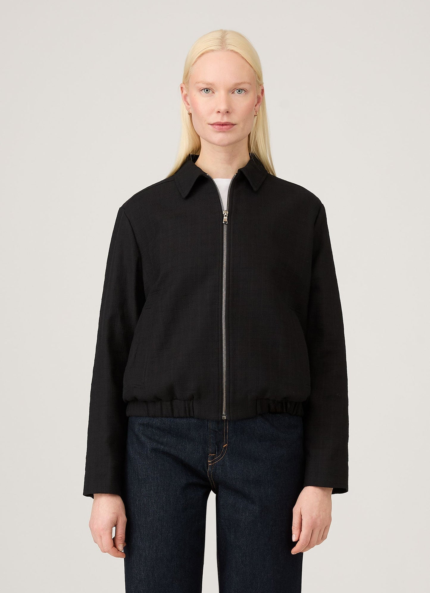 Womens Cotton Raffia Bomber Jacket In Black Wjac7048 Bkaa