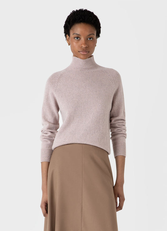 Womens Lambswool Funnel Neck Jumper In Pale Pink Twist Wjum8052 Pkbk