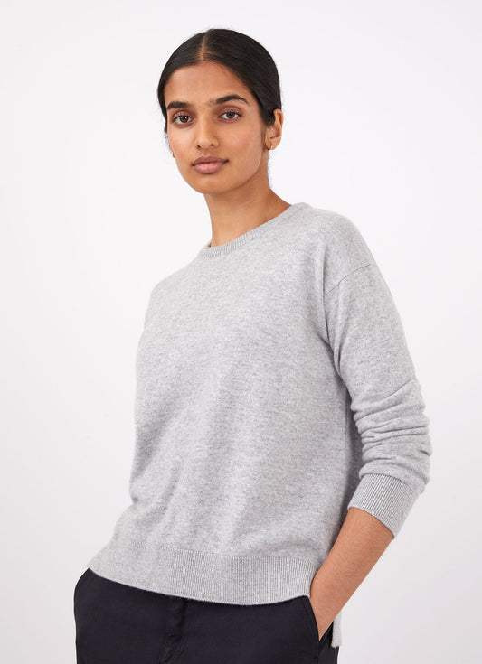 Womens Cashmere Crew Neck Jumper In Grey Melange