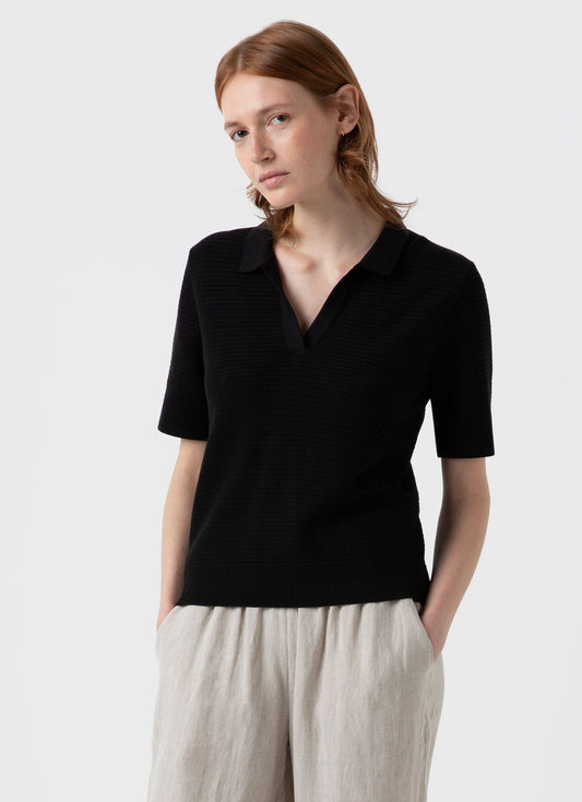 Womens Archive Knit Polo In Black Wpol8166 Bkaa