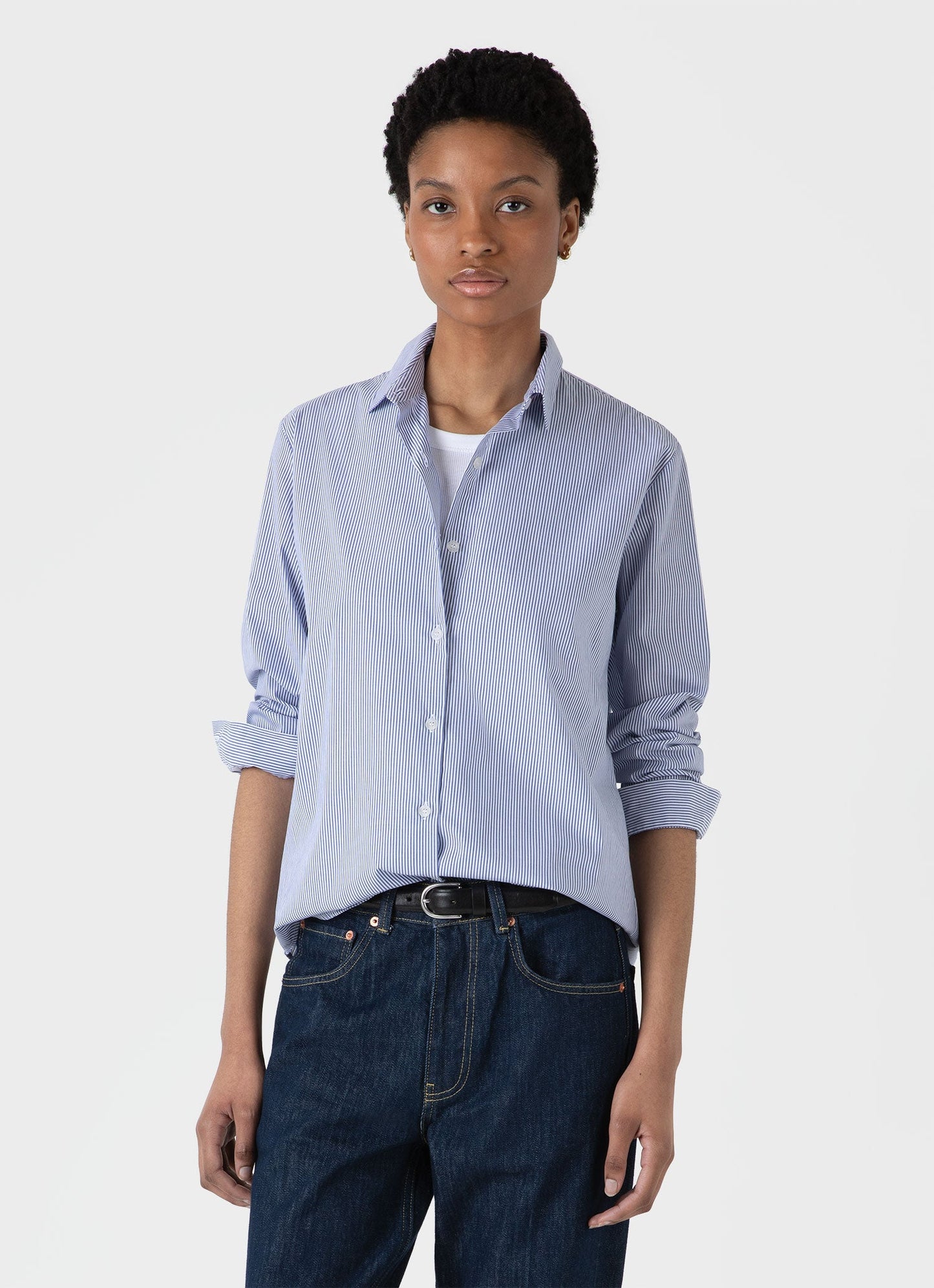Womens Classic Shirt In White Blue Bar Stripe Wsht2032 Stku