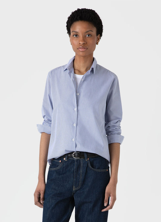 Womens Classic Shirt In White Blue Bar Stripe Wsht2032 Stku