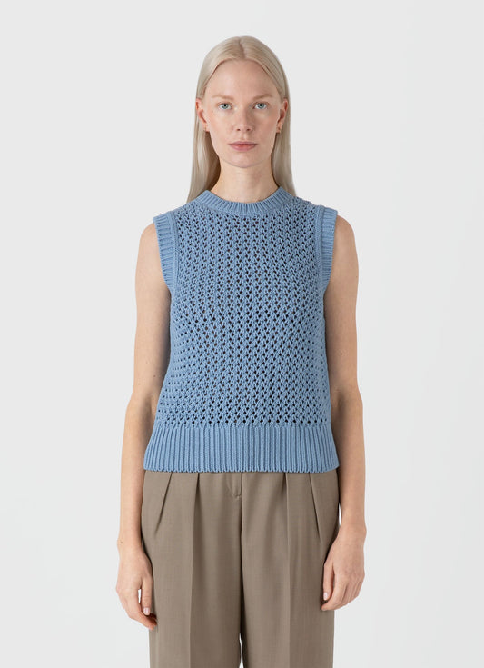 Womens Chunky Cotton Stitch Vest In Light Blue Wtop8227 Buud