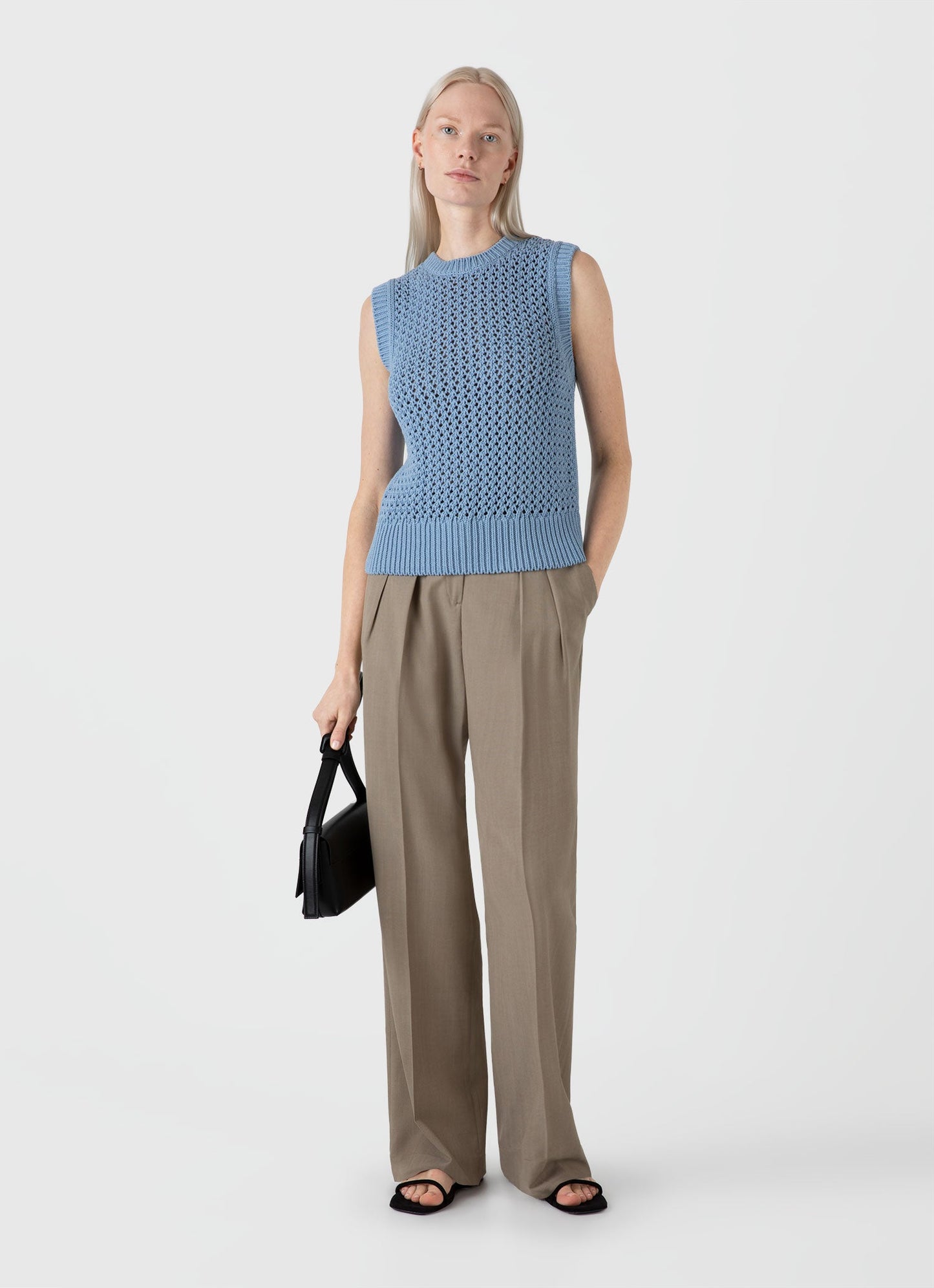 Womens Chunky Cotton Stitch Vest In Light Blue Wtop8227 Buud