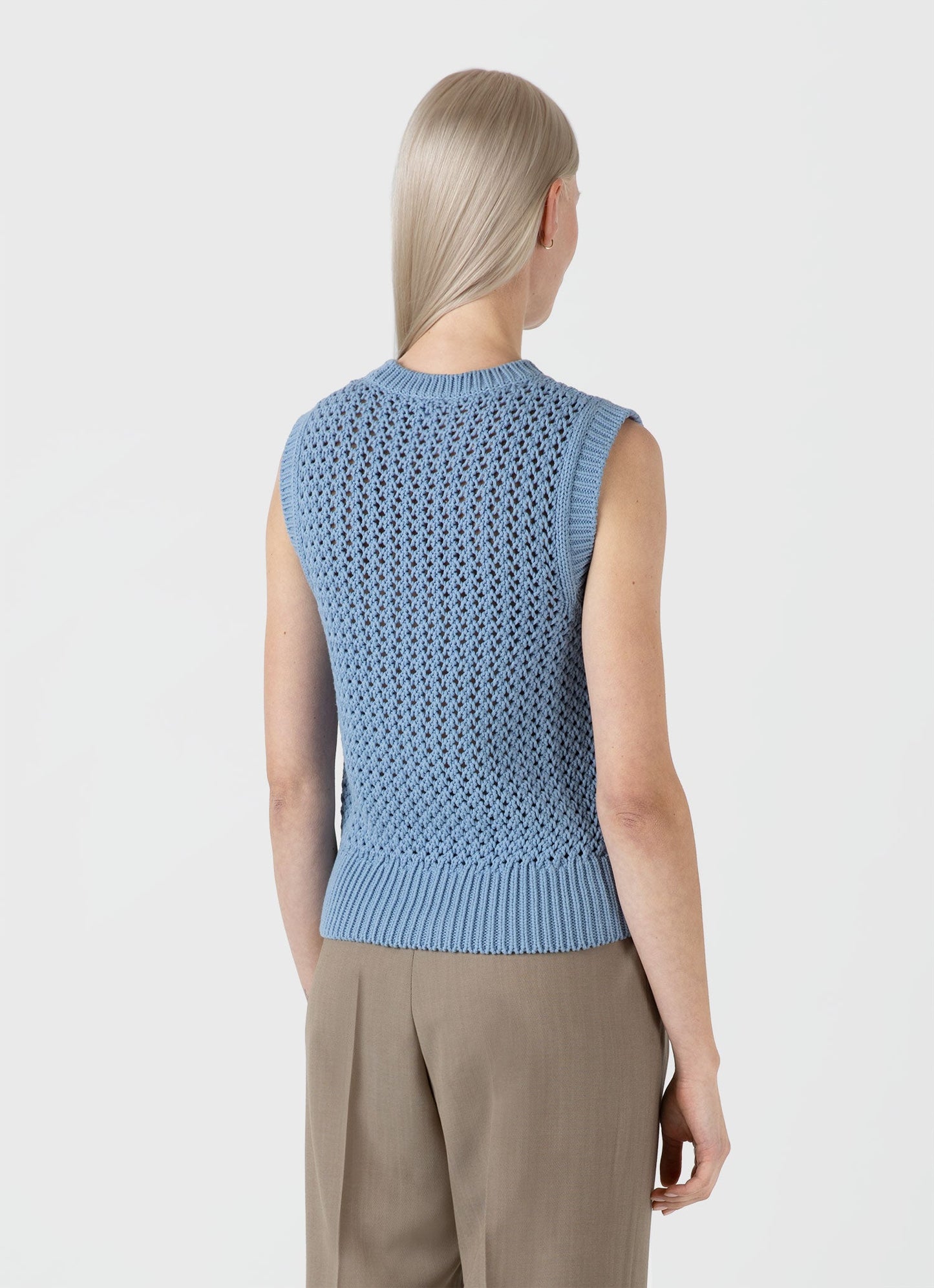 Womens Chunky Cotton Stitch Vest In Light Blue Wtop8227 Buud