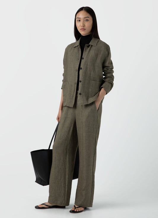Womens Drawstring Wide Leg Trouser In Khaki Wtrs3050 Gngy
