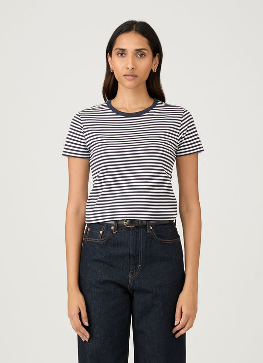 Short Sleeve Crew Neck T Shirt In Navy Stripe Wtsh0032