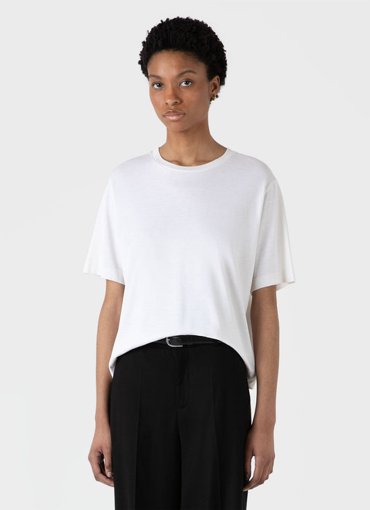Womens Boxy Silk Tshirt In White Wtsh0165 Whaa